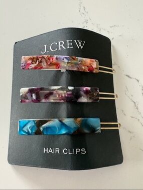 J. Crew Multicolor Resin Bar Hair Clips — Pink, Purple, Blue